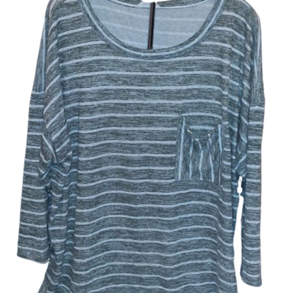 Caslon Striped 3/4 Sleeve Top NWT Size 1X Olive Burnt White Stripe Soft Knit